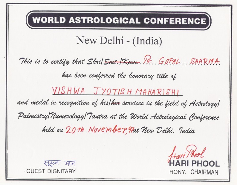 jyotish certificate